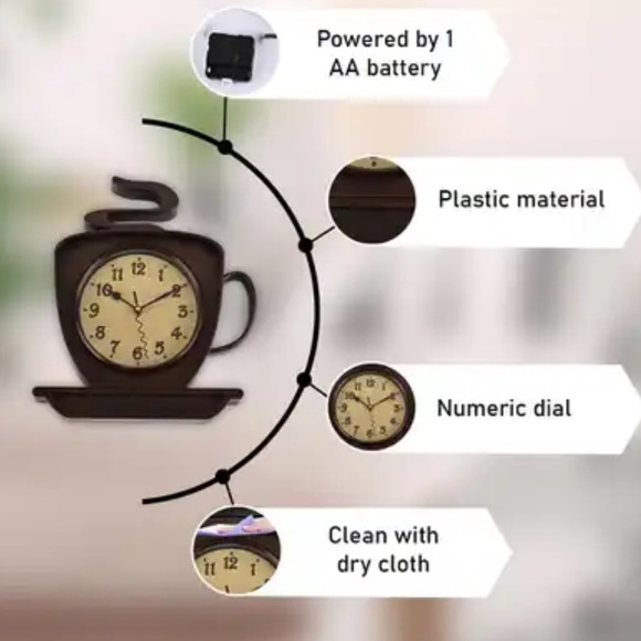 Coffee Cup Cappuccino Clock Battery Operated Wall Clock or Freestanding Brown - Picture 3 of 16